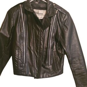 Wilson Leather Black Cropped Leather Motorcycle Jacket Womens S Zip Up Vnt 80s